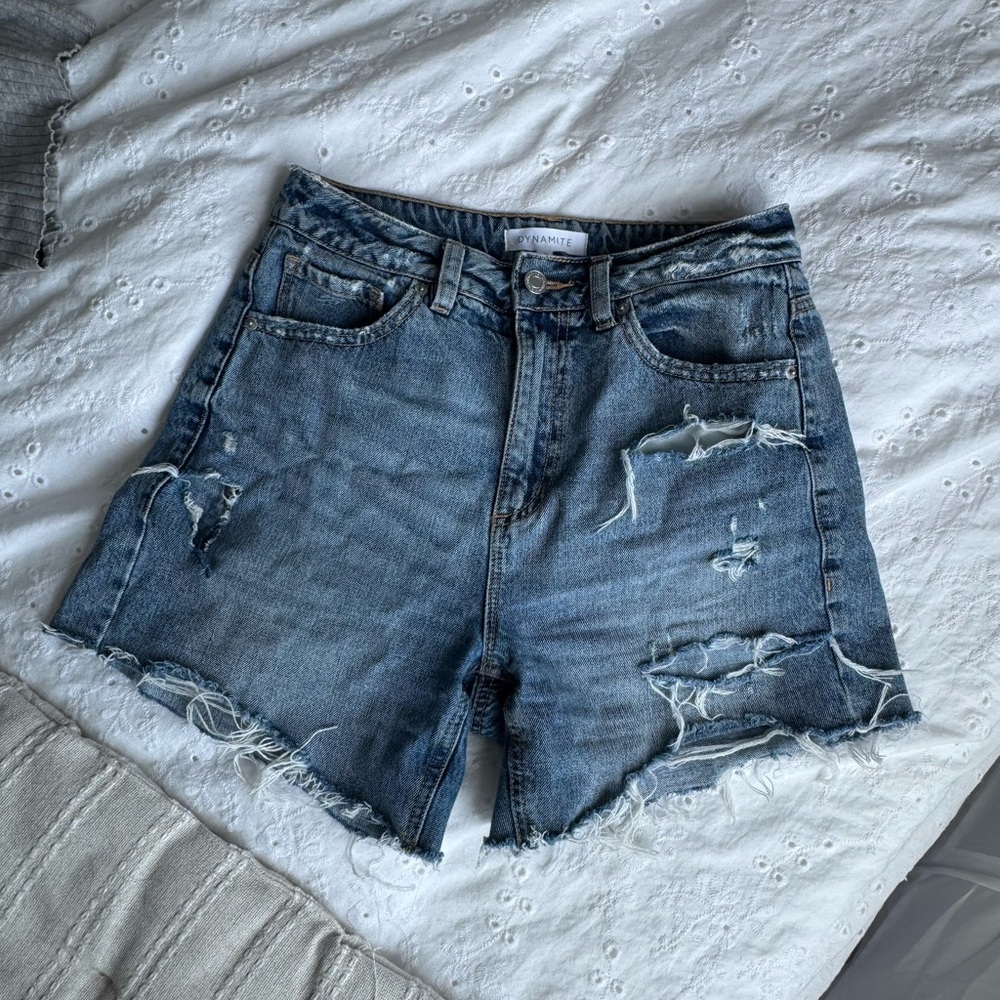 Dynamite Blue Distressed Jean Shorts